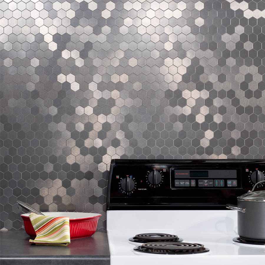 Aspect Backsplash-Honeycomb in Brushed Stainless Matted