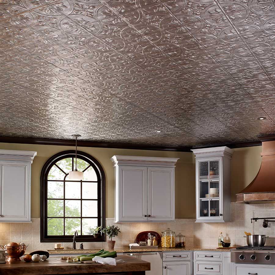 Fasade Ceiling Tile-2x4 Direct Apply-Traditional 2 in Crosshatch Silver