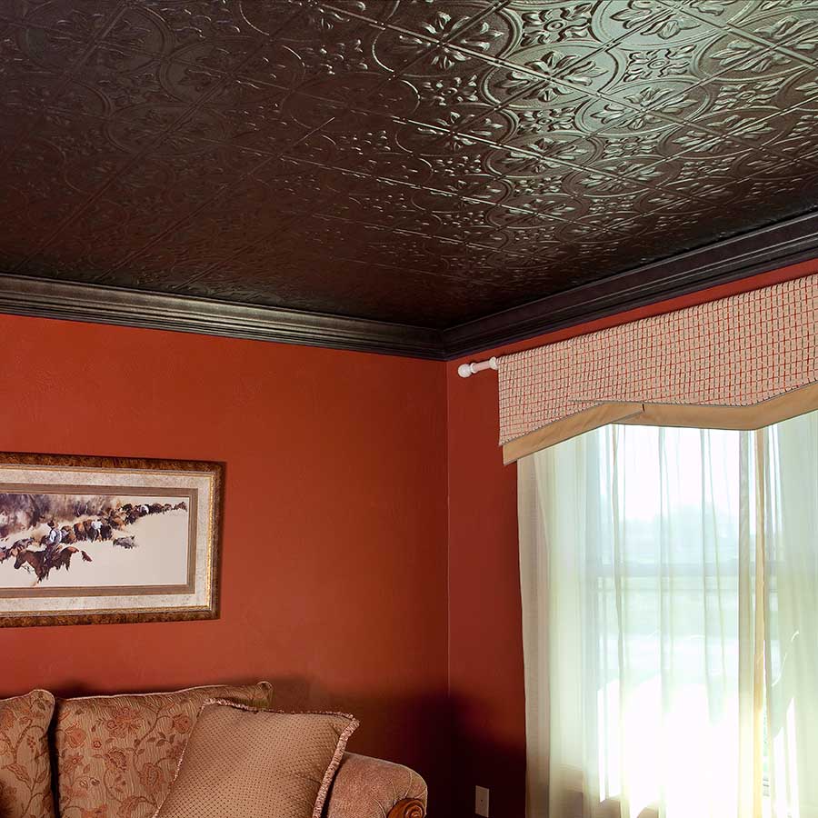Fasade Ceiling Tile-2x4 Direct Apply-Traditional 2 in Smoked Pewter