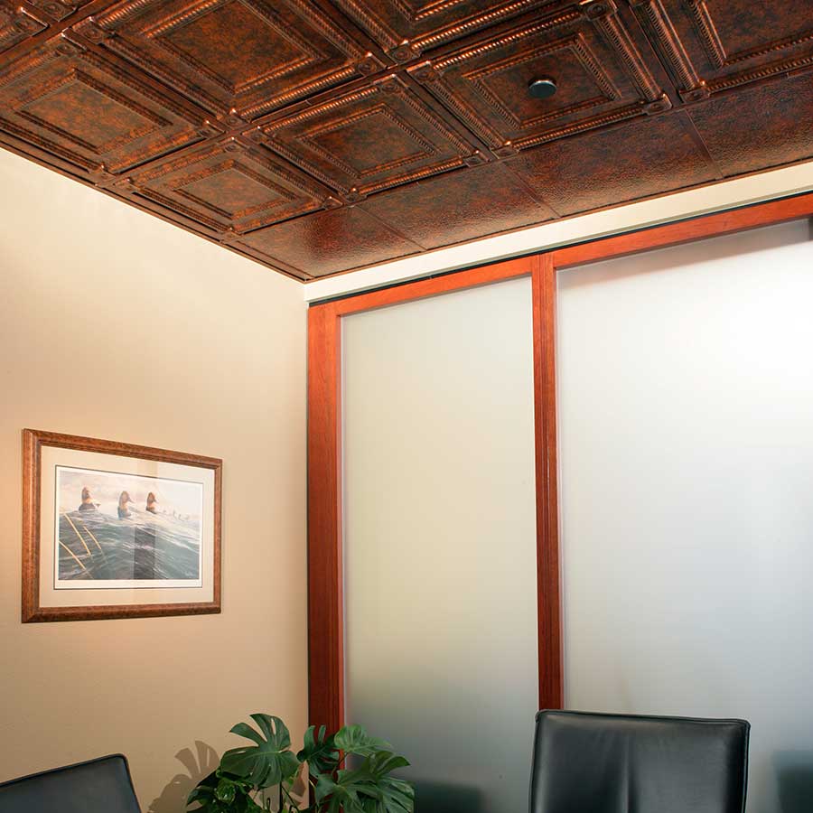 Fasade Ceiling Tile-2x2 Suspended-Coffer in Moonstone Copper