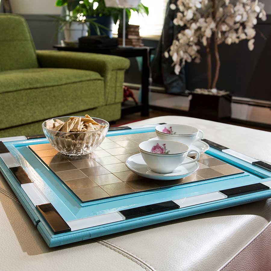 Serving Tray with Aspect Glass and Metal Tiles
